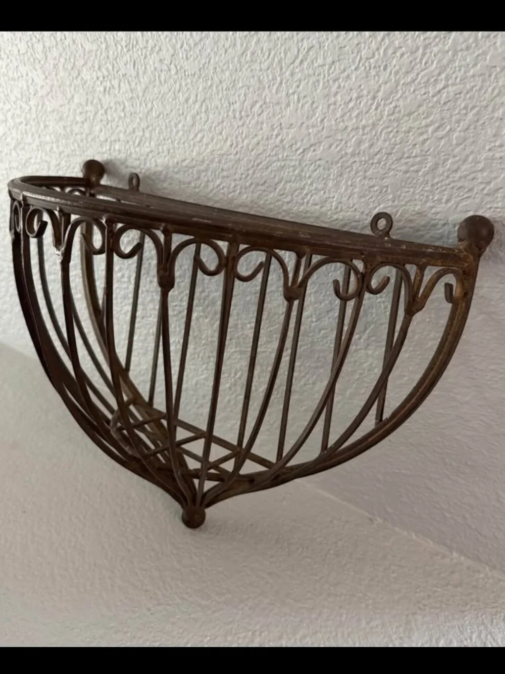 Vintage Wrought Iron Hanging Wall Pocket Planter Basket Large Half Moon